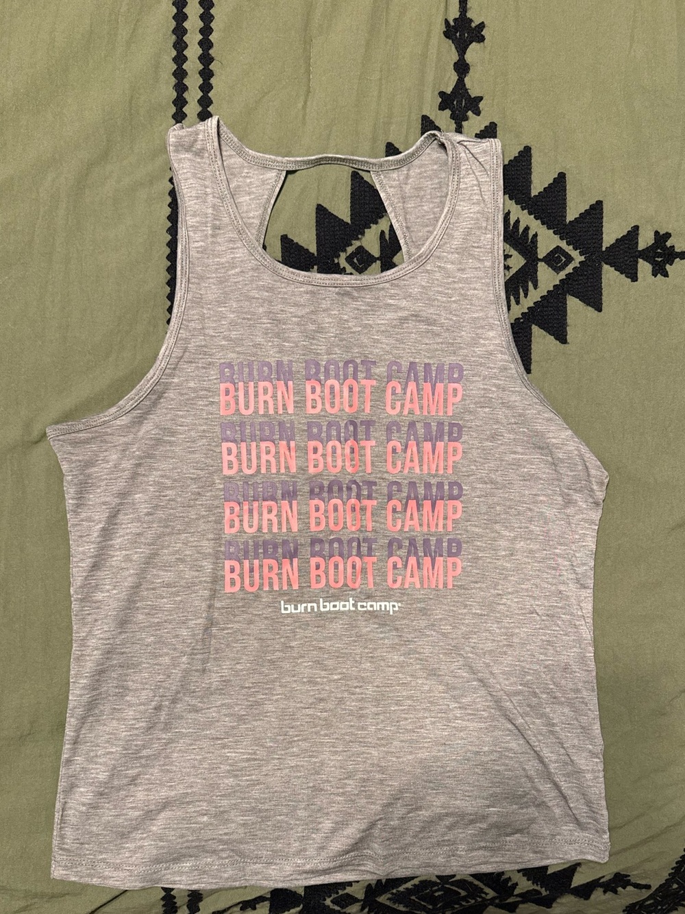 Burn Boot Camp Women's Gray Racerback Tank with Pink Logo